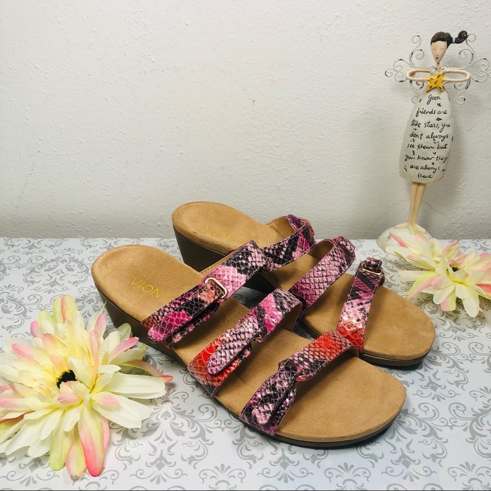 Vionic Dwyn Pink and Purple Snakeskin Pattern Wedge Sandals - Picture 6 of 10